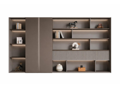 Eleganter Büroschrank in Taupe mit durchdachtem Design und Stauraum