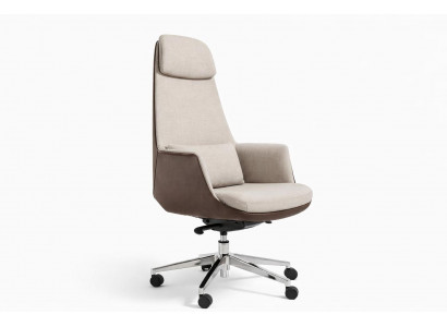 Ergonomischer Bürostuhl mit Stoffbezug und Lederakzenten, beige