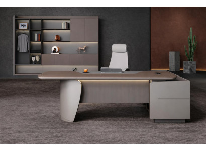Modernes Chefschreibtisch-Set mit Büroschrank und ergonomischem Sessel