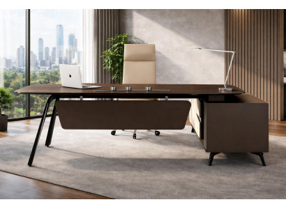 Schicker Brauner Schreibtisch Designer Eckschreibtisch Cheftisch