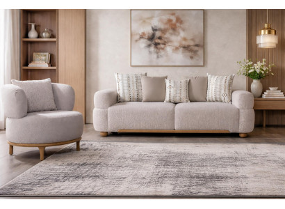 Graues Wohnzimmer Sofa Set Moderner Dreisitzer Textilsessel 2tlg