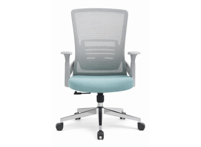 Ergonomischer Bürostuhl mit Mesh-Rückenlehne und türkisfarbenem Sitz