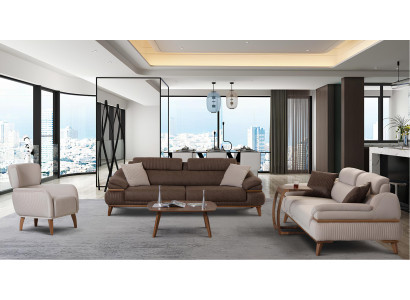 Modernes Sofa und Sessel Set für Wohnzimmer in Beige und Braun