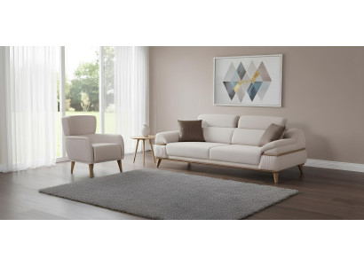 Modernes Sofa Set für Wohnzimmer 3-Sitzer mit passendem Sessel Beige