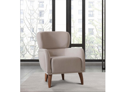 Designer Sessel Beige mit stabilem Holzgestell für gemütliche Ecken