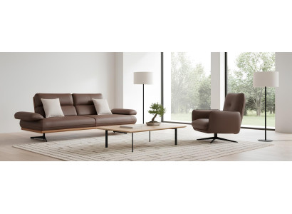 Elegantes Sofa Set 3 Sitzer und Sessel in Braun Kunstleder