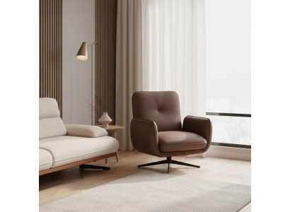 Komfortabler Sessel Braun Kunstleder Metallgestell Modernes Design