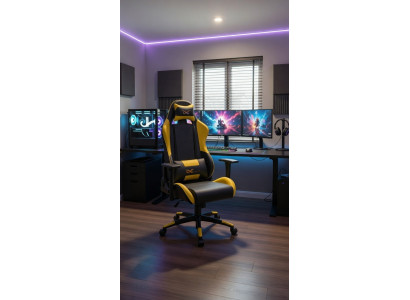 Verstellbarer Gaming Sessel für lange Spielsessions in Schwarz und Gelb