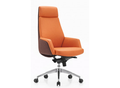 Ergonomischer Chefsessel in Orange und Braun mit Aluminiumgestell
