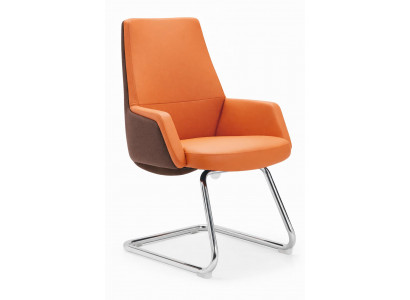 Ergonomischer Cantilever Sessel in Orange und Braun mit Chromgestell