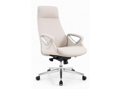 Ergonomischer Chefsessel in Weiß mit Metallarmlehnen und Drehgestell