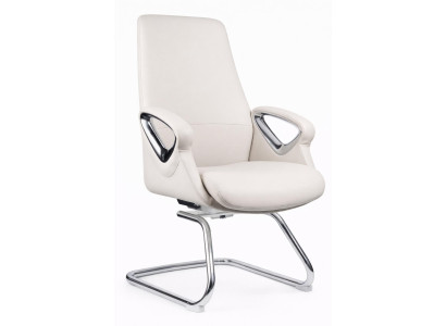 Moderner Chefsessel in Beige mit Chrom-Gestell & Polster-Armlehnen