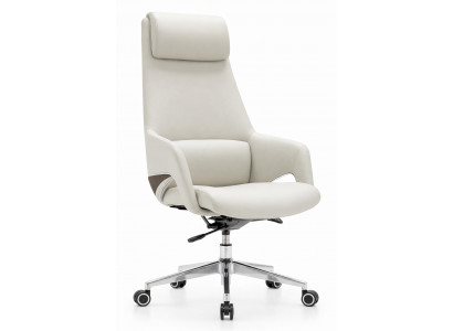 Ergonomischer Chefsessel in Creme mit Kopfstütze und Metallgestell