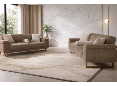 Edle Wohnzimmer Sofagarnitur Braun-Beige 3-Sitzer Sofas 2x Couchen