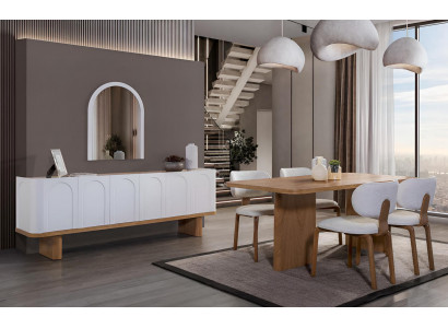 Weiß-Braune Esszimmergarnitur Edler Esstisch Polsterstühle Sideboard