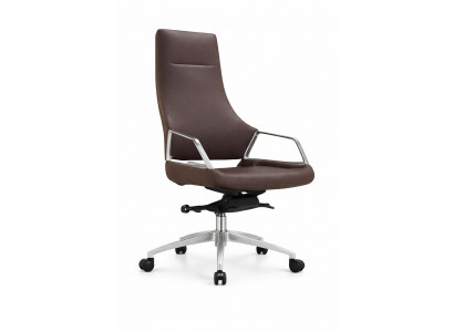 Ergonomischer Chefsessel in Braun mit Metallarmlehnen und Chromgestell