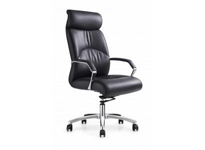 Ergonomischer Chefsessel in Schwarz mit Kopfstütze und Chromakzenten