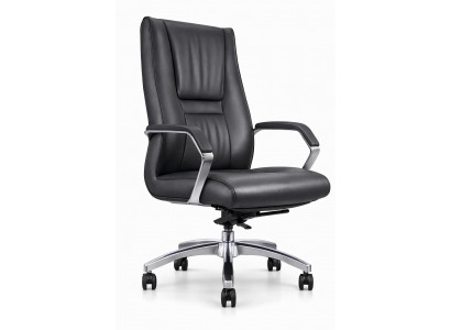 Ergonomischer Chefsessel mit schwarzem Kunstleder und Chromgestell