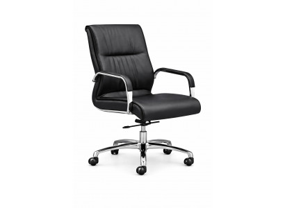 Ergonomischer Chefsessel mit schwarzem Kunstleder und Chromgestell