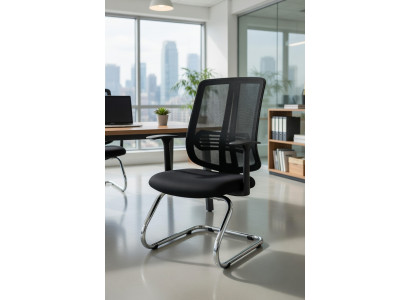 Bürostuhl mit festem Metallgestell und ergonomischer Rückenlehne