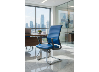 Robuster Bürostuhl Blau mit ergonomischer Rückenlehne und Armlehnen
