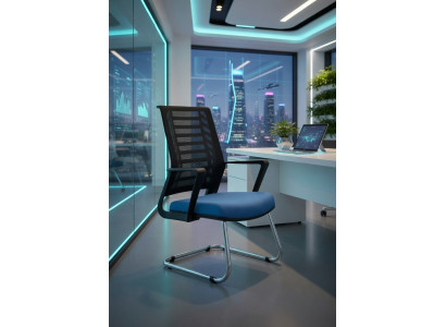 Bequemer Bürostuhl in Blau mit Metallgestell und ergonomischer Lehne
