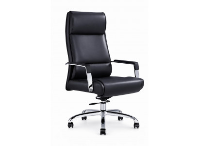 Ergonomischer Chefsessel aus schwarzem Leder mit Chromdetails