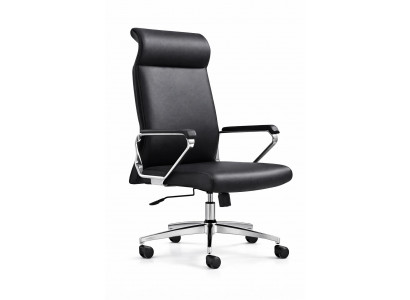 Ergonomischer Chefsessel aus schwarzem Leder mit Chromdetails