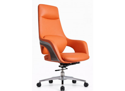 Ergonomischer Chefsessel mit orangenem Leder und verstellbarer Höhe