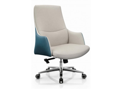 Ergonomischer Bürostuhl mit hochwertigem Lederbezug in Beige und Blau