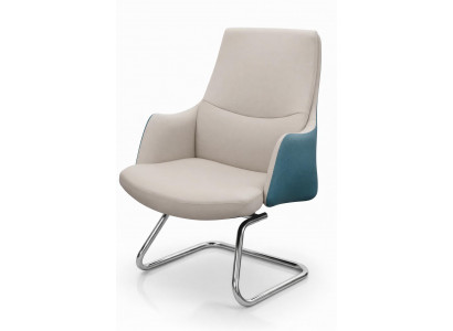 Ergonomischer Sessel mit Lederbezug in Beige und Blau auf Cantilever