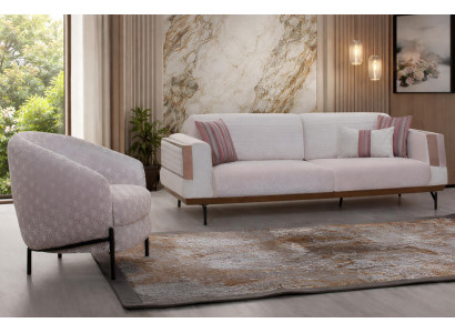 Edle Beige Sofagarnitur Polstercouch 3-Sitzer Einsitzer Textilsessel