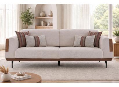 Komfortables Beiges Polstersofa Moderne Textilcouch Designer 3-Sitzer