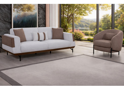 Moderne Couchgarnitur Stilvoller 3-Sitzer Textilsessel 2tlg Set