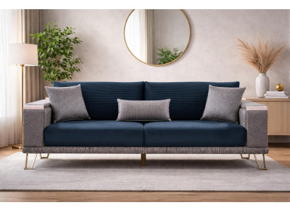 Blaue Wohnzimmer 3-Sitzer Couch Polstersofas Textilcouch Möbel
