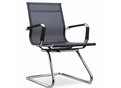Konferenzstuhl mit Cantilever-Gestell aus poliertem Chrom und Mesh
