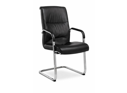 Konferenzstuhl mit Cantilever-Gestell aus schwarzem Leder und Chrom