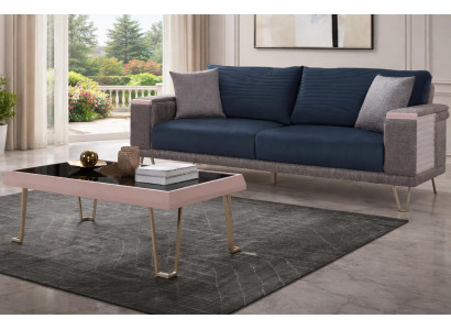 Schickes Wohnzimmer Set Polstersofa Designer Holz Couchtisch 2tlg