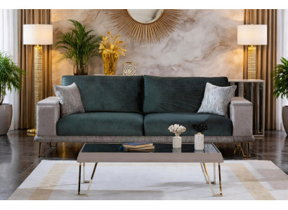 Elegantes Grünes Wohnzimmer Polstersofa Exklusiver Couchtisch 2tlg