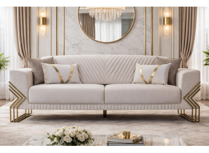 Moderner Beiger 3-Sitzer Elegante Polstercouch Stilvolles Textilsofa