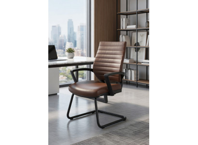Moderner Bürostuhl in Braun mit ergonomischer Rückenlehne und Metallgestell