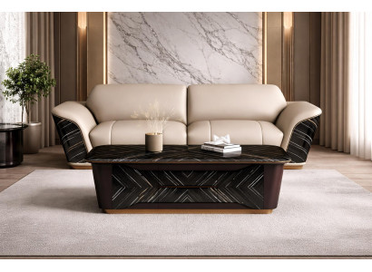 Luxuriöses Beiges Ledersofa Polstercouch Designer 3-Sitzer Couchtisch