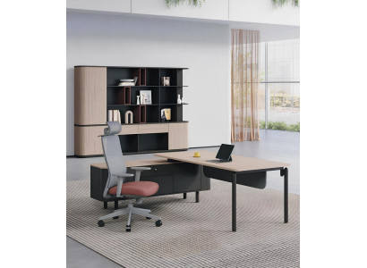 Elegantes Modernes Büro Set Robuster Schreibtisch Holz Bücherregal