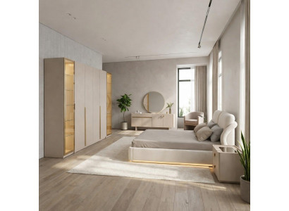 Lux Schlafzimmer Set: Bett Schrank Nachttische Konsole & Spiegel