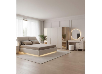 Stilvolles Schlafzimmer-Set Bett Kleiderschrank Kommode weicher Hocker 4 tlg