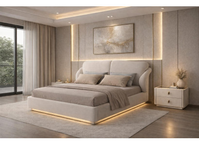 Stilvolles Schlafzimmer-Set in Beige weiches Bett  Nachttische – 3-teilig