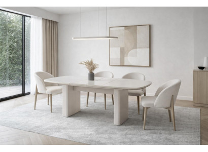 Stilvolles weißes Esszimmer-Set großer Esstisch 4 Stühle Esszimmermöbel