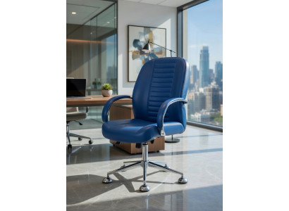 Moderner Bürosessel Blau für Büro und Homeoffice mit Chromgestell