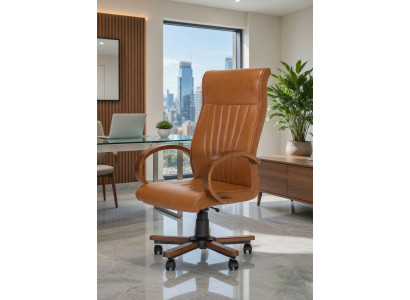 Moderner Bürosessel Braun für Büro und Homeoffice mit Holzgestell