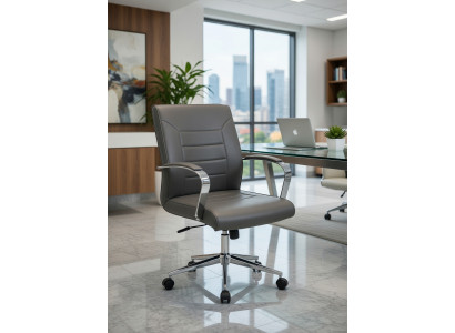 Bürosessel Grau mit stabilem Chromgestell und ergonomischem Design